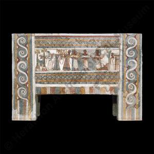 Stone larnax with scenes of offerings to the illustrious dead, Hagia Triada, 1350-1300 BC.