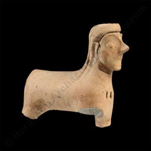 Clay figurine of a hybrid creature with a human head and ox’s body from Hagia Triada, 1200-1050 BC.